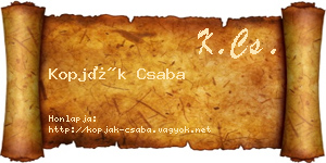Kopják Csaba névjegykártya